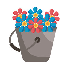 flowers inside bucket detail style icon vector design
