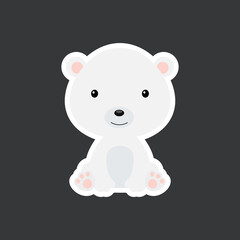 Sticker of cute baby polar bear sitting. Adorable animal character for design of album, scrapbook, card, poster, invitation.