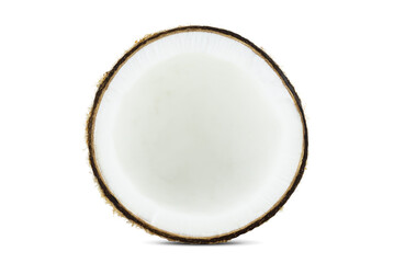 Fresh coconut half isolated on white background with clipping path side view