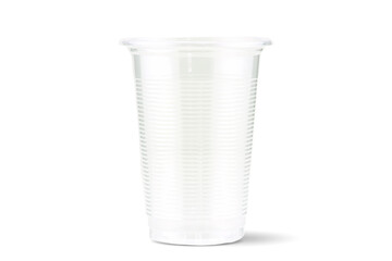 Empty disposal plastic drinking glass isolated on white background with clipping path