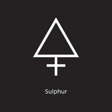 Sulphur alchemy vector illustration element icon, line symbols. Alchemy icon. Basic mystic elements on black background