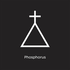 Phosphorus alchemy vector illustration element icon, line symbols. Alchemy icon. Basic mystic elements on black background