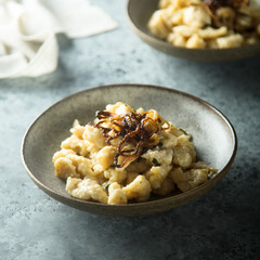Traditional German noodles with cheese and fried onion