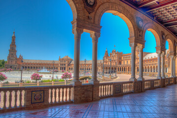 View of an arcade at Plaza de Espana in Sevilla, Spain