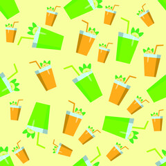 Seamless background of fresh lemonade from lemon and mint. Vector illustration.