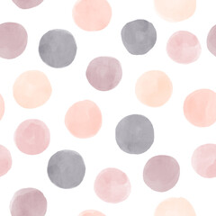 Watercolor circles seamless pattern, tiled. Retro hand drawn circles ornament. Round shapes pattern. Painted ornament. Grunge colorful, pastel rounds shapes.