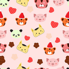 seamless pattren with cute cat and lion illustrations.