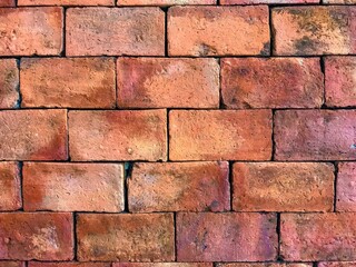 close-up big red brick wall, space for text