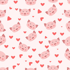 seamless pattern with cute pig illustrations.