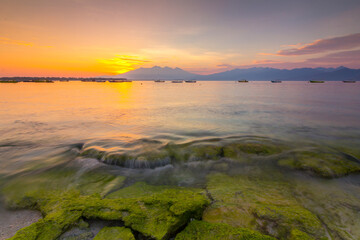 morning scenery on the coast of Lombok. Long exposure.