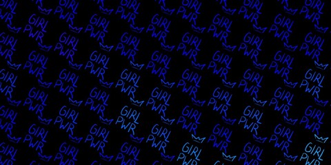 Dark BLUE vector template with businesswoman signs.