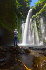 Tiu Kelep waterfall in Senaru, Lombok, Indonesia. Too many tourists from abroad.
