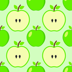Seamless background of  green apple. Vector illustration.