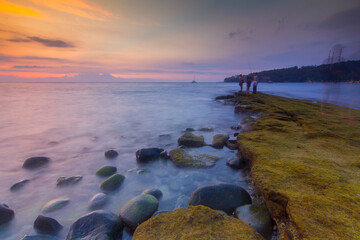 scenery of sunset on the coast of Lombok. Long exposure.