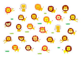 cute cartoon lion graphic vector set