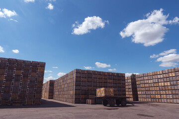 open-air warehouse, boxes