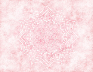 Fototapety  Różowa mandala mystic streszczenie tło w jasnoróżowym kolorze. Z efektem zarysowania, wyblaknięcia, zamglenia.