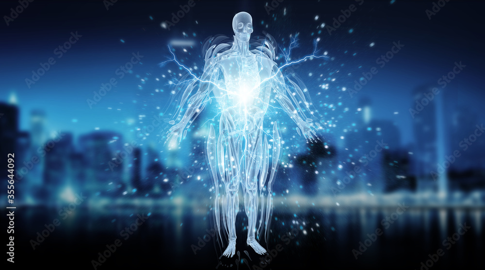 Poster digital x-ray human body holographic scan projection 3d rendering