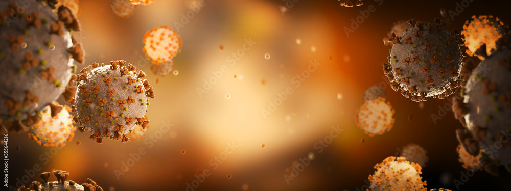 Poster microscopic close-up of the covid-19 disease. coronavirus illness spreading in body cell. 2019-ncov 