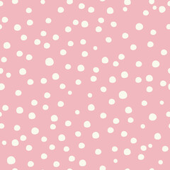 Vector cute snow polka dot seamless pattern on pink background. 