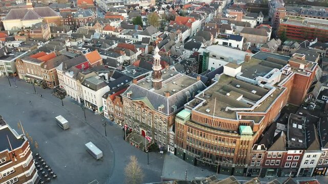 The city hall of Den Bosch, aerial view seen from above with a drone.