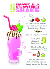 Vector illustration strawberry smoothie cocktail  recipe