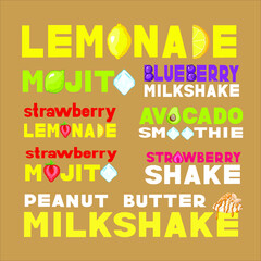 Vector illustration lettering of cocktails and smoothies
