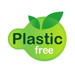 Plastic free sign - green sticker for eco friendly products which not contains plastic - isolated vector emblem