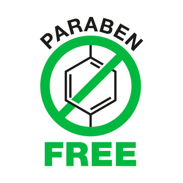 Paraben free sign - crossed out chemical molecular structure - isolated sticker for healthy products packaging 