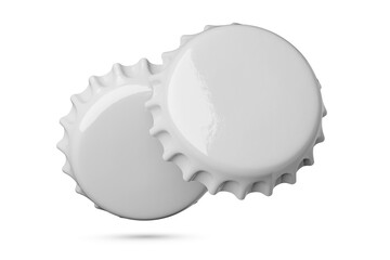 Two gray metal soda or beer caps isolated on white background.
