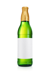 Green beer bottle isolated on white background.