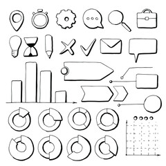 Vector illustration of infographics elements for presentation hand drawn hatched style