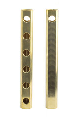 Thickened Brass Floor Heating Water Separator. 6 way Home Heating Collector. Front and back view. Isolated on a white background.