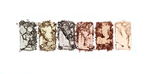 make up palette broken eyeshadows in trendy shades isolated on white background