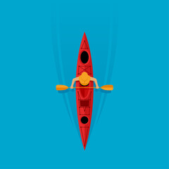Kayaking top view - oarsman boating on the river surface - vector illustration for actove sports, leisure, touristic services © Dmitry Kovalchuk