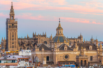 Sunset view of cathedral in Sevilla, Spain