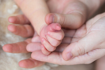 hand of a newborn in the hands of parents