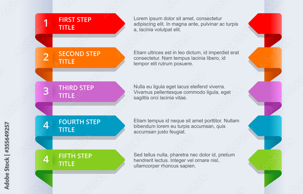 Aufkleber infographics template for brochure or web presentation - 5 steps information banner with different c
