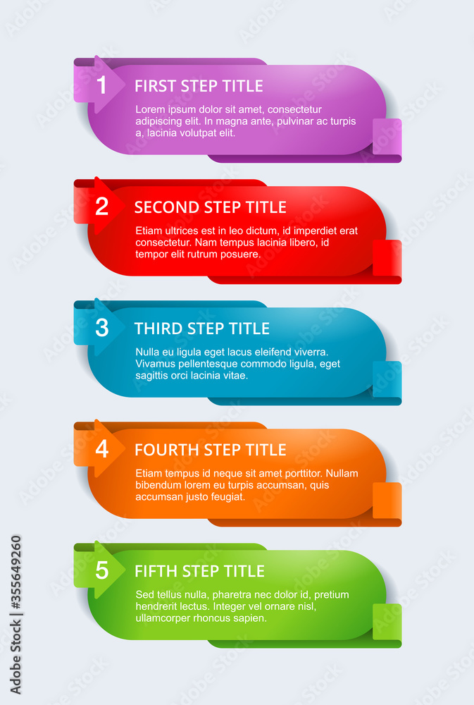 Poster infographics template for brochure, web site or presentation - 5 steps information banners with diff