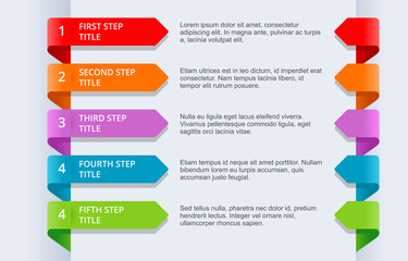 Infographics template for brochure or web presentation - 5 steps information banner with different colors for each step