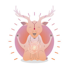 Obraz na płótnie Canvas Vector funny cute Deer sitting in yoga lotus pose and relaxing meditates. Adorable cartoon animal illustration. Art for design posters, t-shirts, invitations