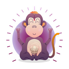 Vector funny cute Monkey sitting in yoga lotus pose and relaxing meditates. Adorable cartoon animal illustration. Art for design posters, t-shirts, invitations