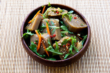 Seasoned Acorn Jelly Salad which is called Muk made of buckwheat
