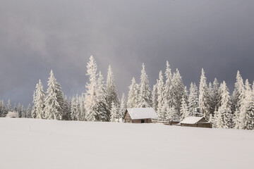 snow, fog, snowy mountain house