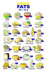 Vector illustration nutrients per 100 gram of cheese table dietary supplement 