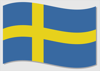 Obraz premium Waving flag of Sweden vector graphic. Waving Swedish flag illustration. Sweden country flag wavin in the wind is a symbol of freedom and independence.