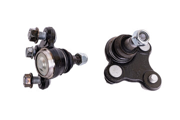Spherical joint. Tie rod end or ball joint isolated on white, automotive part