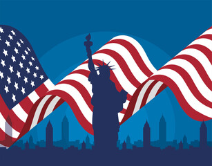 Usa flag and liberty statue vector design