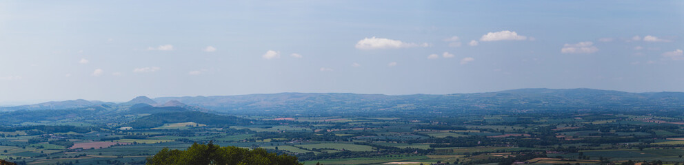 panoramic view of the North Welsh hills shot from the top of The Wrekin in Shropshire