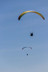 Two paragliders in the skies above Britain